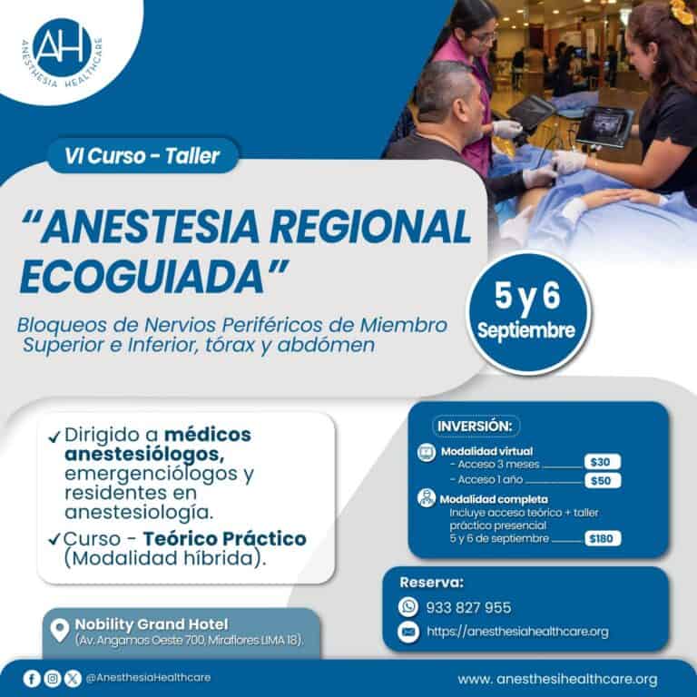 VI Curso Taller de Anestesia Regional Ecoguiada – Bloqueos de nervios periféricos de Miembro Superior e Inferior, tórax y abdomen